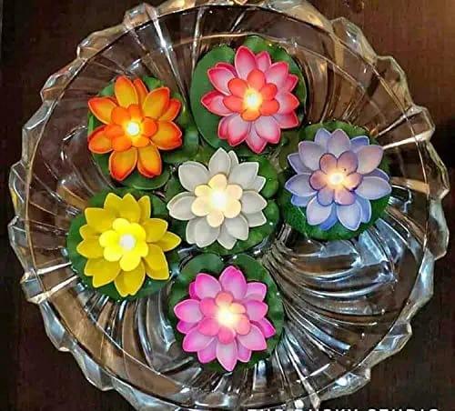 Flameless Lotus Flower Water Sensor LED Diyas (Pack of 6)